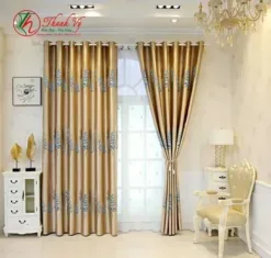 Rèm vải bố màu vàng họa tiết cây thông Rem vai bo vang hoa tiet cay thong