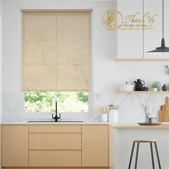 Rèm cuốn vải lưới màu kem rem cuon luoi mau kem