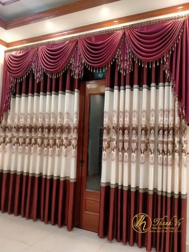 Rèm nữ hoàng hoa văn Đỏ Rèm nữ hoàng hoa văn Đỏ rem nu hoang hoa van do 1
