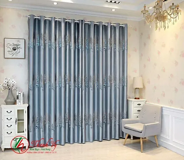 Rèm vải bố màu xám họa tiết cây thông Rèm vải bố màu xám họa tiết rem vai bo mau xam hoa tiet cay thong