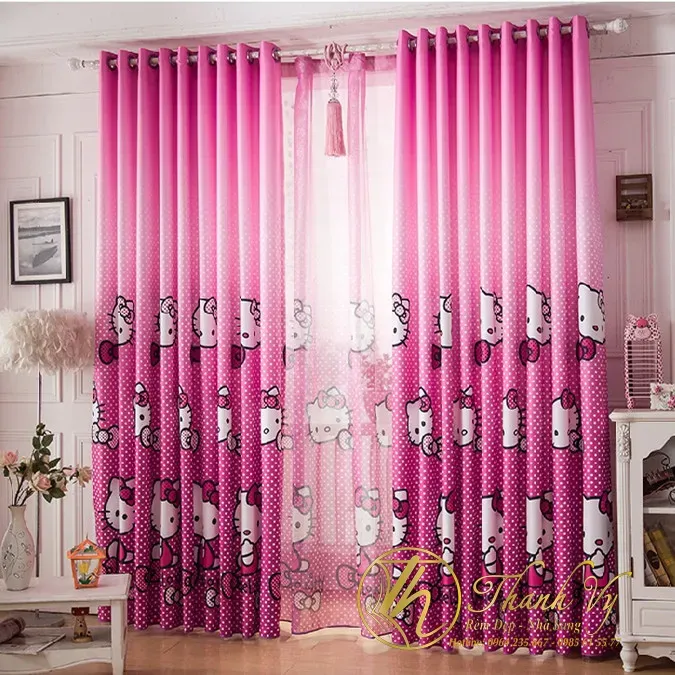 Bật mí cách chọn rèm cửa phòng ngủ cho bé yêu nhà bạn rèm cửa phòng ngủ cho bé rem vai tre em in hoa hinh meo kitty