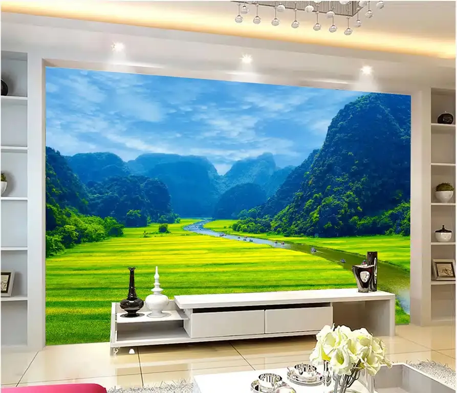 Tranh dán tường 3D phòng khách cho người yêu nét đẹp tự nhiên